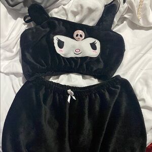 Black Velvet Two-Piece Set with Cute Kuromi Face Design